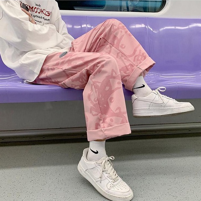 Porozi  Quần dài ống rộng lưng cao in họa tiết 3 màu tùy chọn thời trang Hàn Quốc cho nữ