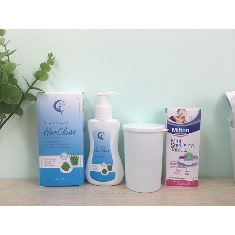 Bộ 3 món: gel rửa cốc nguyệt san, cốc khử trùng, 1 hộp viên khử trùng