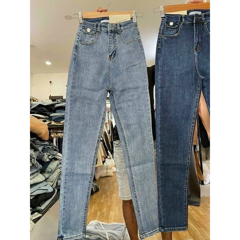 Quần jean nữ lưng cao co giãn , quần bò cạp cao skinny jeans bigsize ôm trơn dài basic