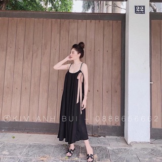 Váy maxi suông 2 dây nơ buộc lệch