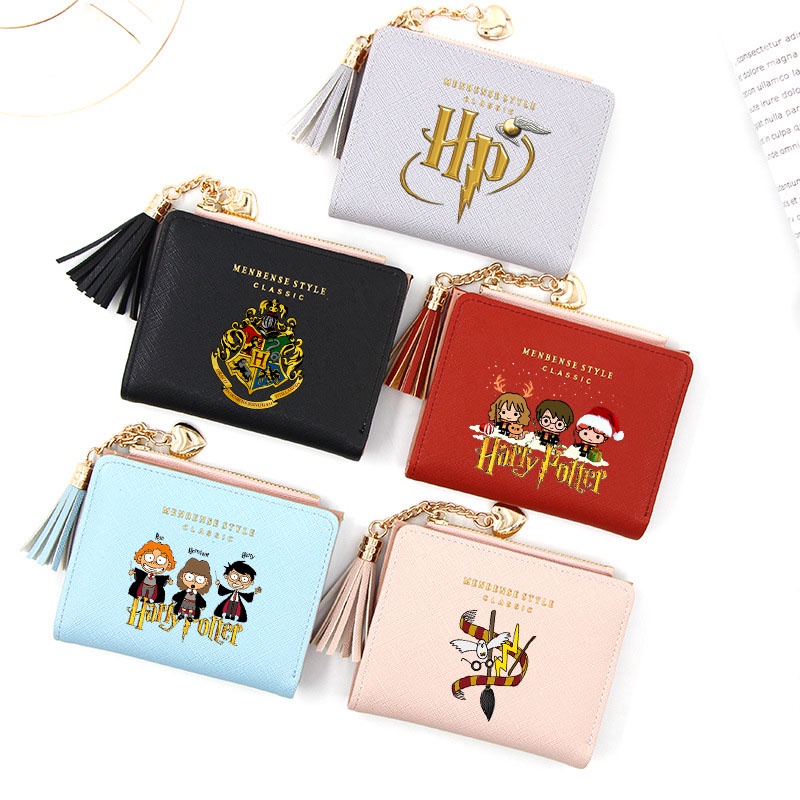 Thời Trang Ví Da Ngắn Đựng Tiền Xu / Thẻ Có Khóa Kéo Phối Tua Rua Phong Cách harry Potter Độc Đáo Cho Nữ Giá Đỡ