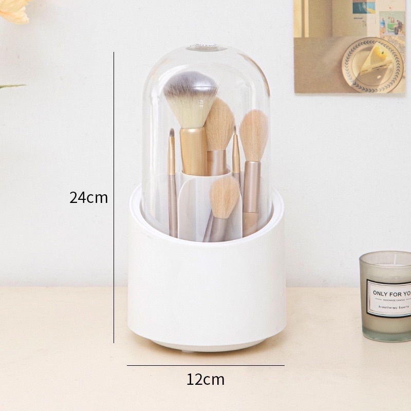 HỘP ĐỰNG CỌ TRANG ĐIỂM XOAY TRÒN CÓ NẮP ĐẬY CHỐNG BỤI SANG TRỌNG MÀU TRẮNG