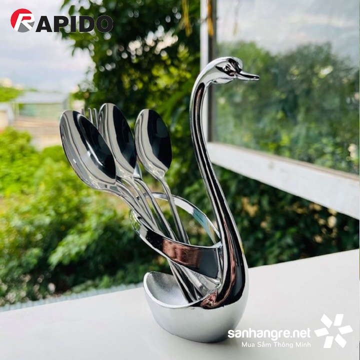 Bộ 3 thìa, 3 dĩa và giỏ  thiên nga Inox 304 Swan Rapido