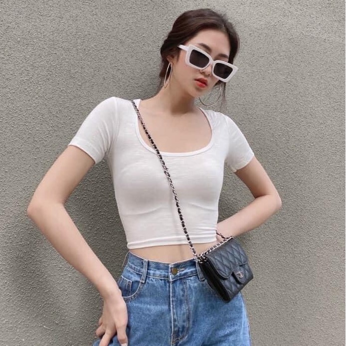 Áo croptop cổ vuông Shynstores form ôm vải giãn cao cấp nhiều màu
