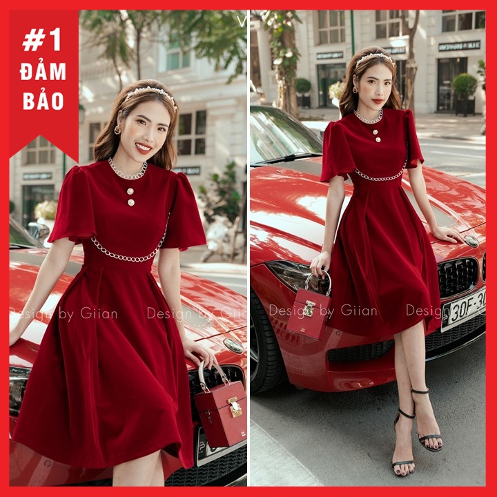 Đầm nữ váy đỏ dự tiệc nổi bật sang chảnh tiểu thư Thời Trang Emy VV8