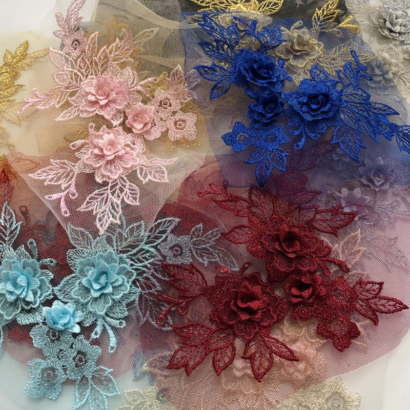 1 Miếng Vải Thêu Hoa 3D 14 * 20CM Trang Trí Váy Cưới