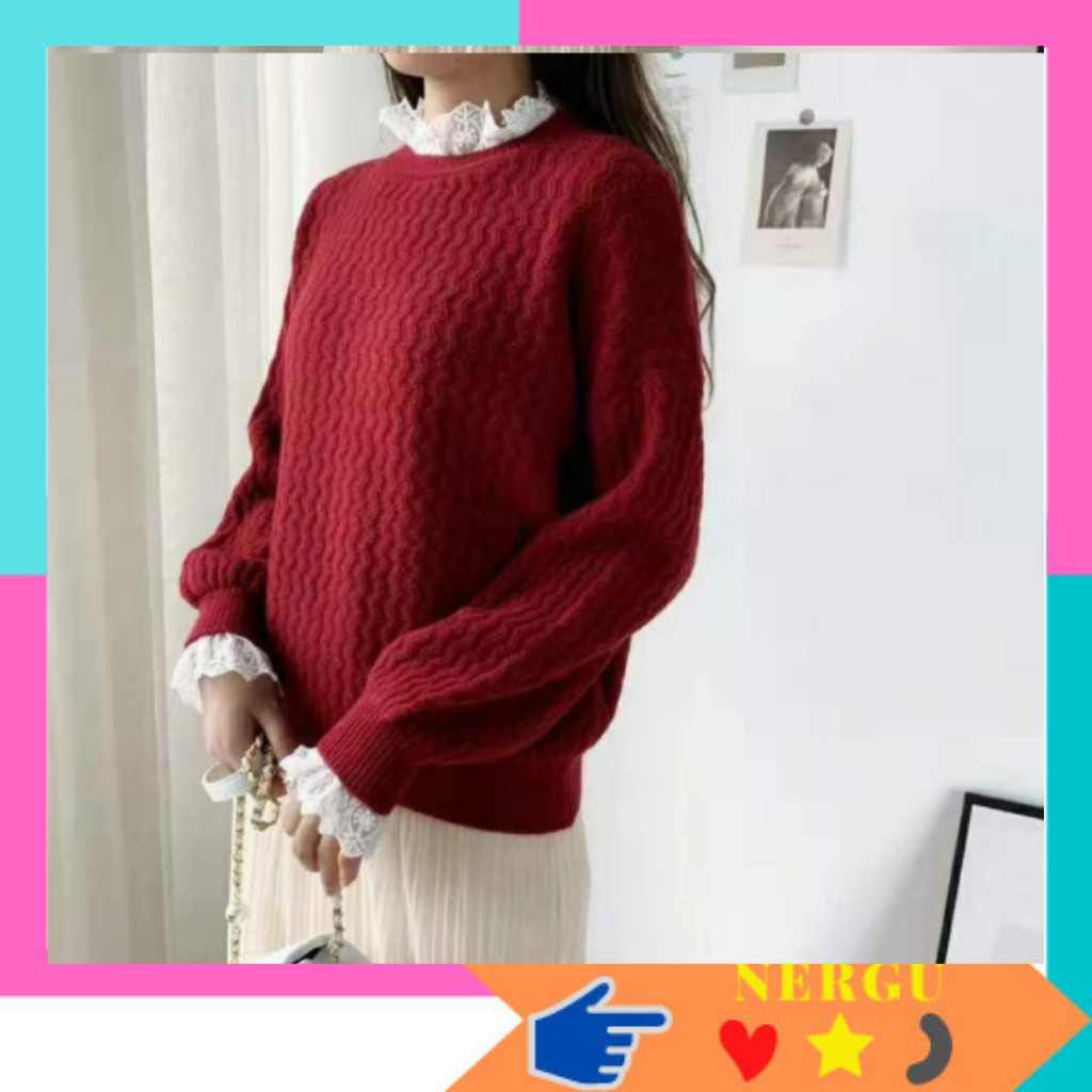 Áo Len Nữ Pha Ren Tay Và Cổ Có Ren Điệu Hàn Quốc - LENCREN