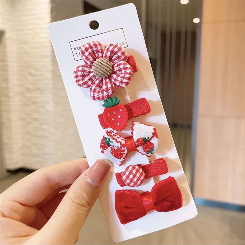Set 5 Kẹp Tóc Chống Trượt Họa Tiết Trái Cây Hoạt Hình Dễ Thương Cho Bé Gái