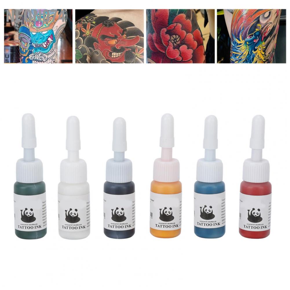Neon074 6 Colors 5ml Tattoo Ink Kit Long Lasting Fast Coloring Professional Pigment for Tattooists