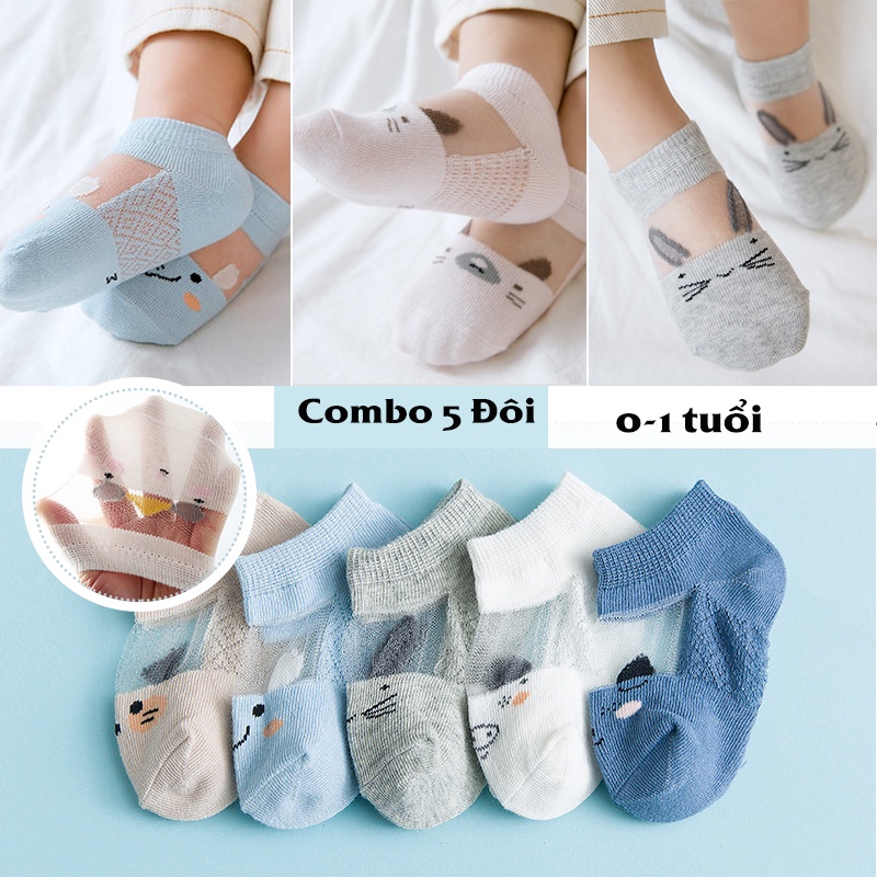 Combo 5 đôi tất cho bé từ 0-1 tuổi, COTTON thoáng khí, mềm êm, thiết kế ngộ nghĩnh dễ thương phong cách HOT