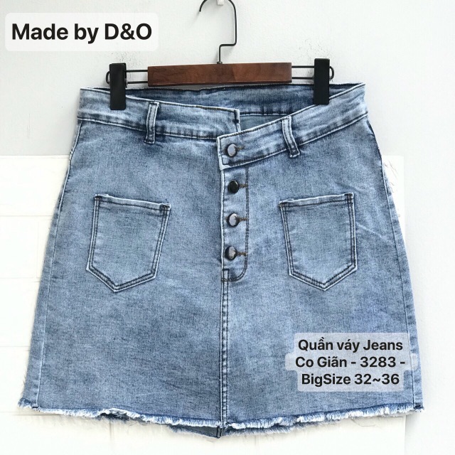 Chân Váy Jeans Có Quần Trong - Quần Váy Jeans Đại Phom To CO GIÃN MẠNH - Lưng Chéo Phối Nút