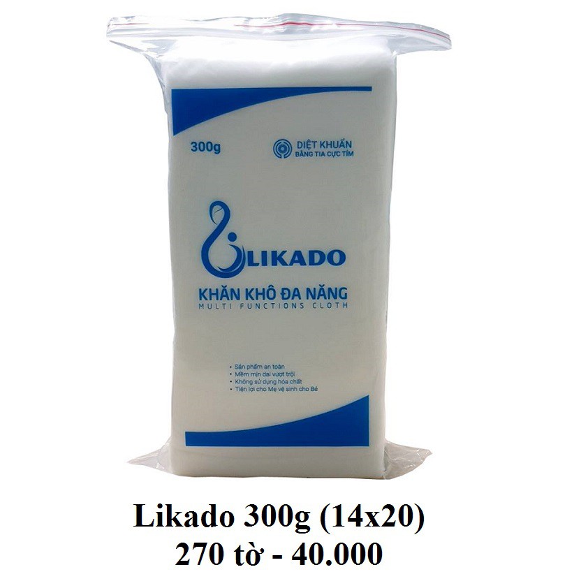 [LIKADO] Khăn khô đa năng Likado gói 300g kích thước (14x20cm) (2 gói)