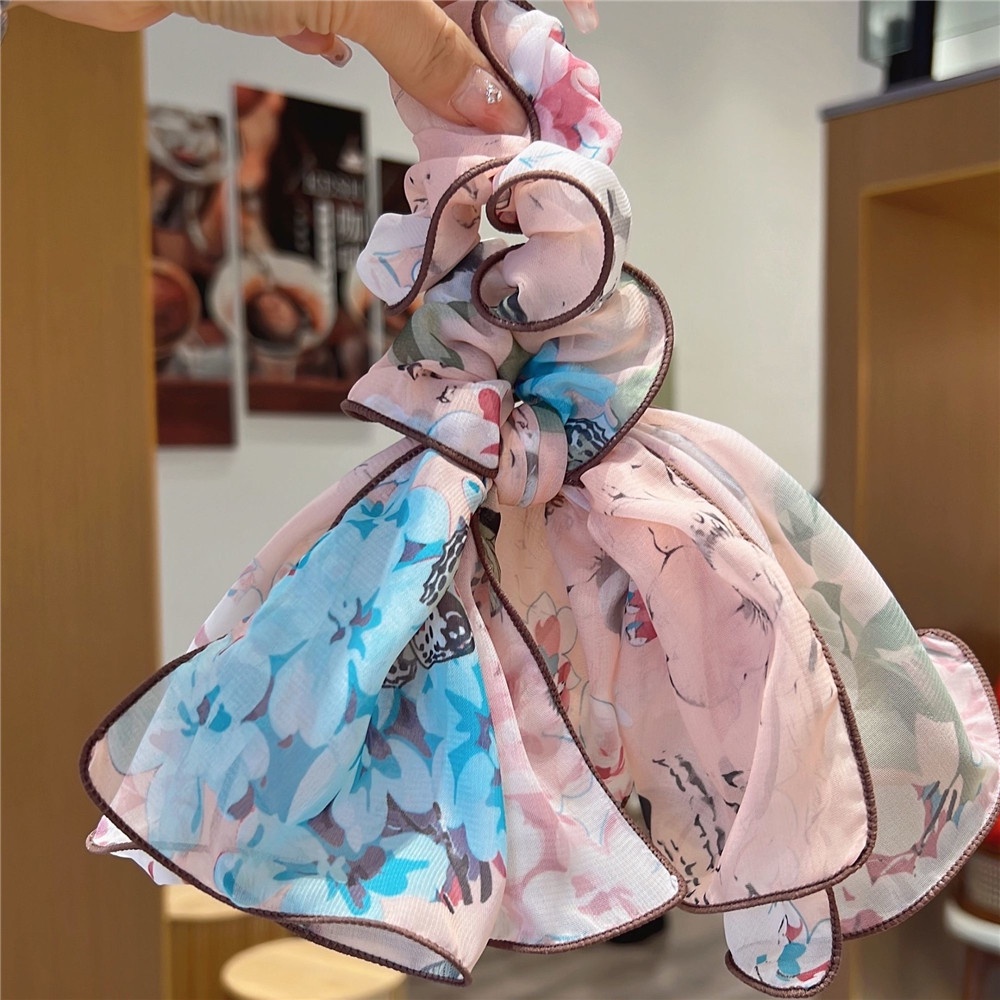 Dây Cột Tóc Ruy Băng Co Giãn In Họa Tiết Hoa Thời Trang Cổ Điển Cho Nữ