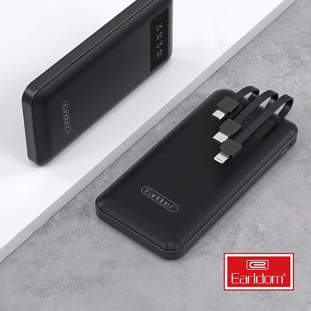 Pin sạc dự phòng chính hãng Earldom ET-PB41 dung lượng 10000mAh, gắn cáp 3 đầu tiện lợi, hỗ trợ sạc nhanh 2.1A