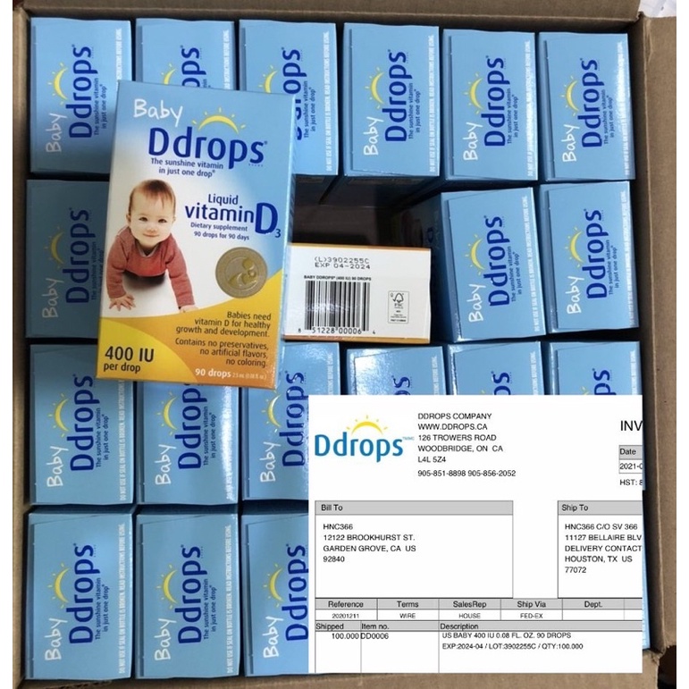 Vitamin D3 Drops - Baby DDrops bổ xung vitamin D cho bé 90 (giọt) Tăng cường hấp thu canxi cho bé phát triển toàn diện