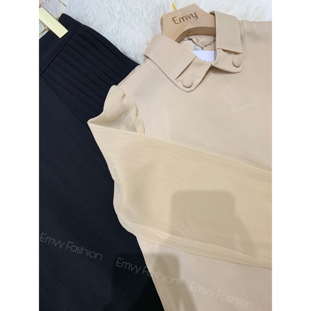 [Mã WASTUP giảm 10% tối đa 30K đơn 99K] Áo sơ mi nữ lụa dài tay phối tơ EMVY - A30 | BigBuy360 - bigbuy360.vn