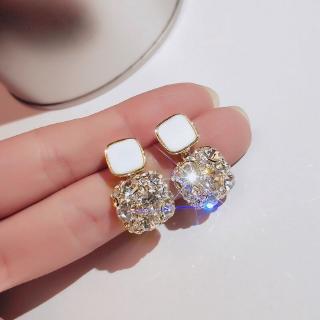 Bông tai chuôi bạc 925 đính kim cương toàn diện phong cách hình học đơn giản cá tính cho nữ