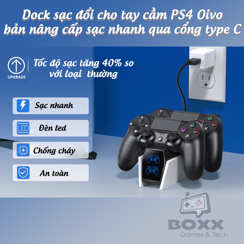 Dock sạc tay cầm PS4, đế sạc nhanh cho tay cầm ps4 chính hãng Dobe