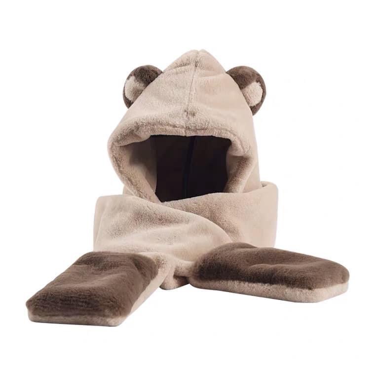 S91228  Mũ gấu liền khăn và găng tay giữ ấm nữ cao cấp mùa đông hàng nhập