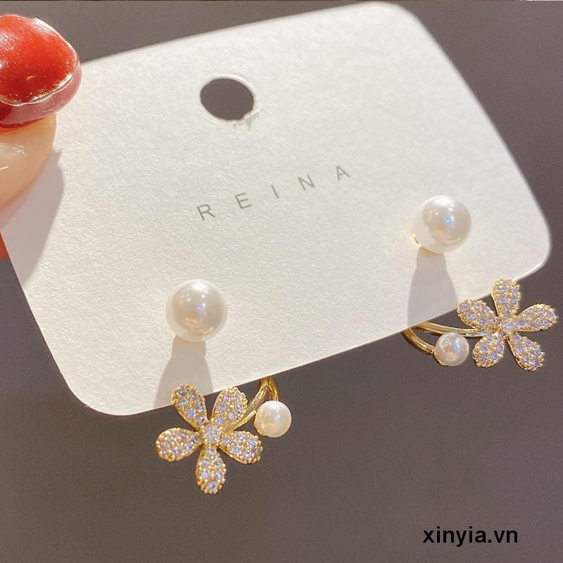 Khuyên tai dạng xỏ chốt bạc 925 kiểu dáng đuôi cá đính ngọc trai nhân tạo mẫu mới thanh lịch thời trang