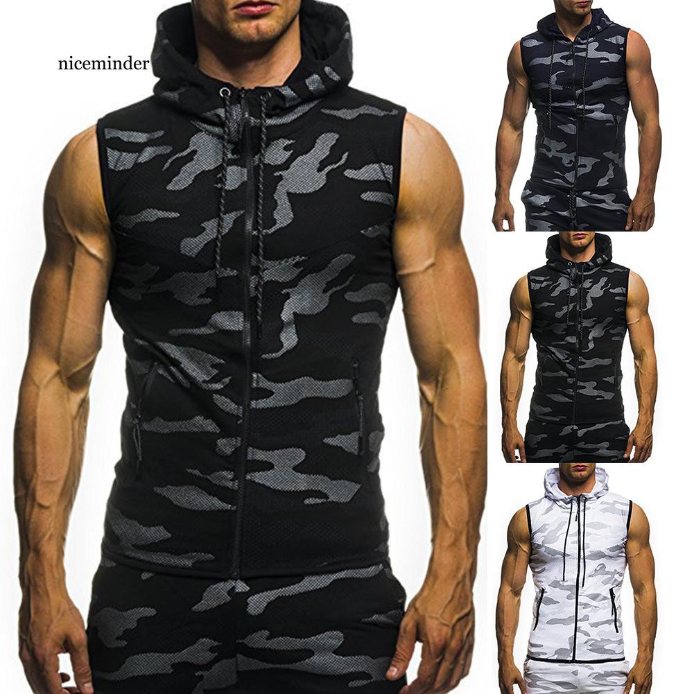 Ncm NCM NCM NCMÁo Hoodie Không Tay Họa Tiết Rằn Ri Phối Khóa Kéo Thời Trang Mùa Hè Cho Nam