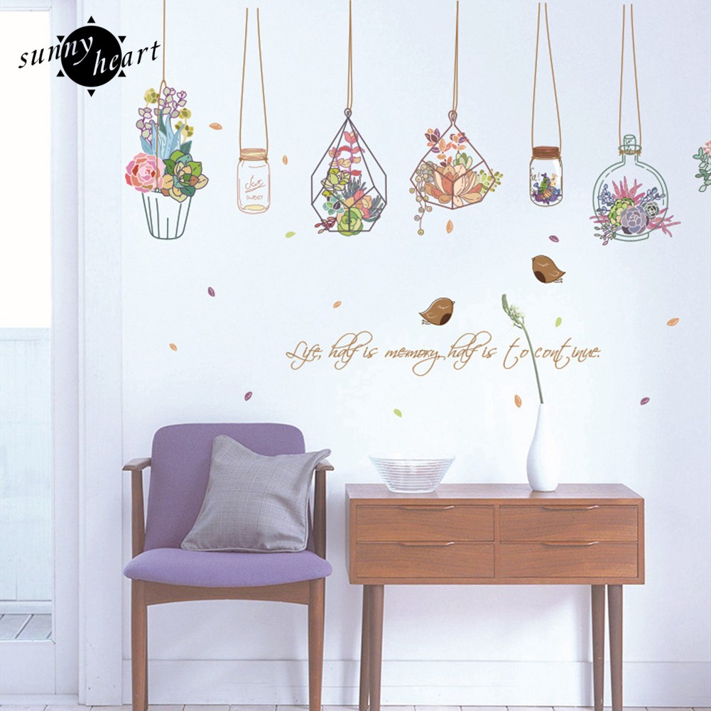 Đề can dán tường họa tiết chậu cây hoạt hình dùng để trang trí cho phòng tắm