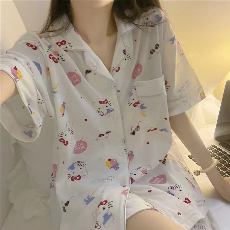 Bộ Đồ Ngủ Ngắn Tay Họa Tiết Hoạt Hình Phong Cách Nhật Bản Dành Cho Nữ
