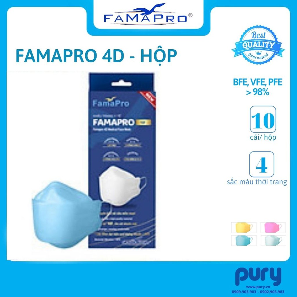 [HỘP-10 CÁI] Khẩu trang y tế cao cấp kháng khuẩn 3 lớp Famapro 4D