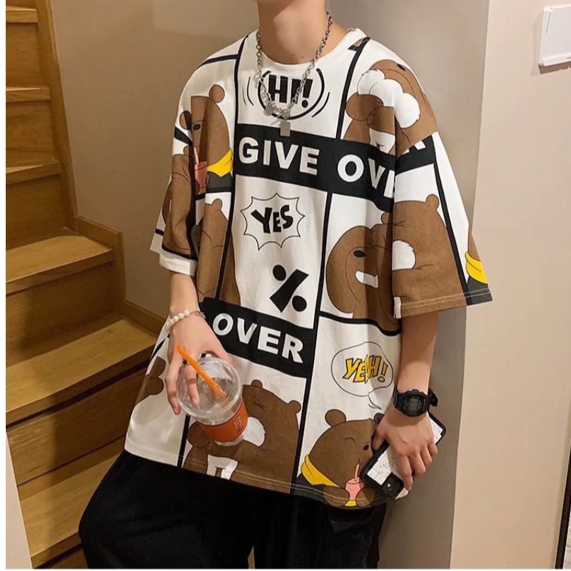 Áo Thun Tay Ngắn Dáng Rộng In Hoạt Hình Phong Cách Hàn Quốc Thời Trang Mùa Hè Cho Nam