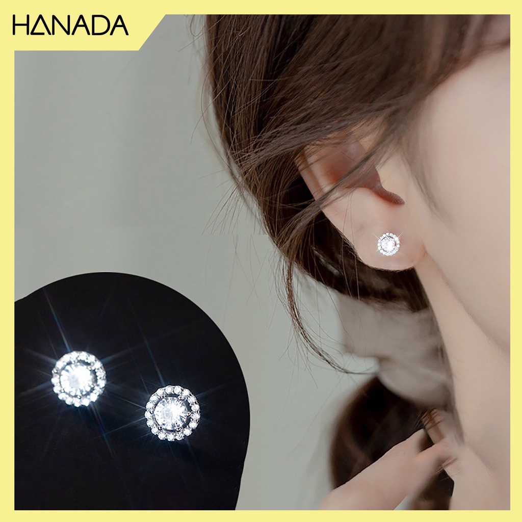 Bông Tai Bạc 925 Tròn Đá Chuẩn 6A Sáng Lấp Lánh đi Tiệc Hanada 0950
