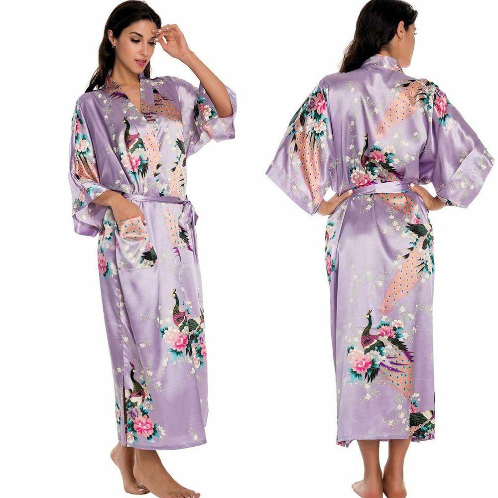 OCEANMAP Áo Choàng Ngủ Kimono Bằng Lụa Satin Cho Phù Dâu