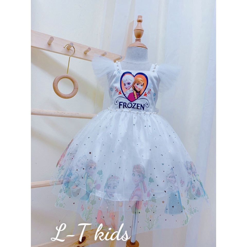 Váy bé gái váy Elsa, TẶNG BỜM, đầm công chúa Elsa ngắn tay đẹp đáng yêu cho bé, Từ 8-20kg
