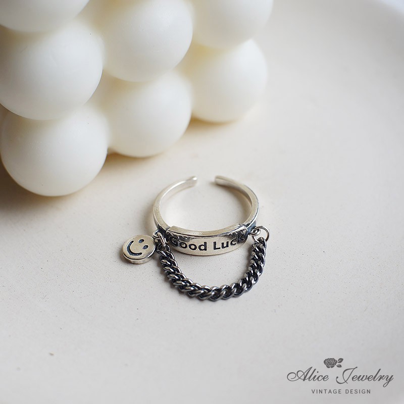 Nhẫn phối mặt hình mặt cười phong cách Hip hop cá tính