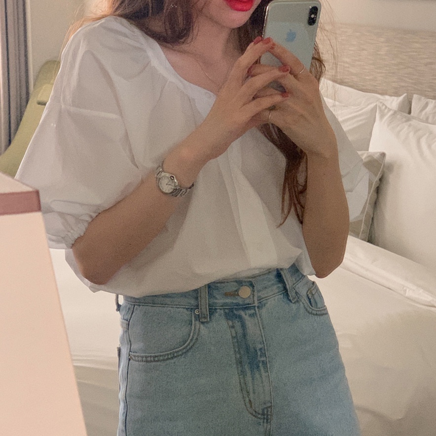 Áo Sơ Mi Tay Ngắn Cổ Đứng Dáng Rộng Phong Cách Retro Thời Trang