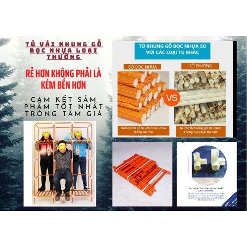 Tủ Quần Áo vải khung gỗ loại thường việt nam tủ đựng quần áo 3 buồng Khung gỗ bọc nhựa chống ẩm mốc gỗ bọc loại rẻ