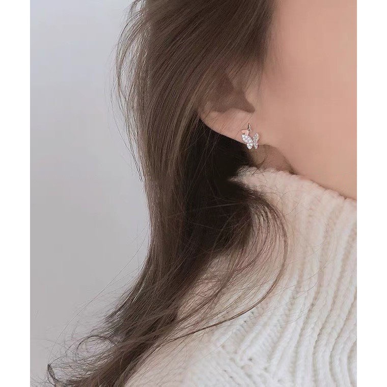 Khuyên tai Bạc Handmade.Bông tai nữ bướm lấp lánh bạc nguyên chất-Bạc Handmade