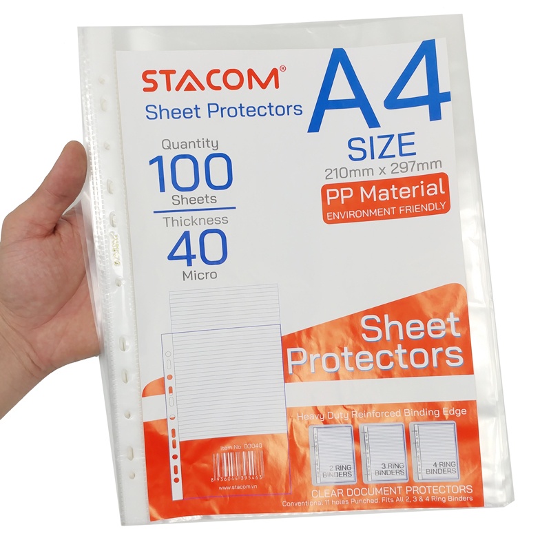 Bộ 100 Bìa Lá A4 11 Lỗ - Stacom D3040