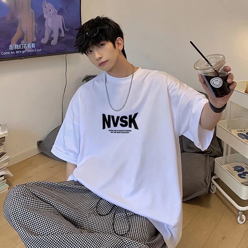 Áo Thun Tay Ngắn Cổ Tròn In Hình Đơn Giản Phong Cách Hàn Quốc Thời Trang Cho Nam