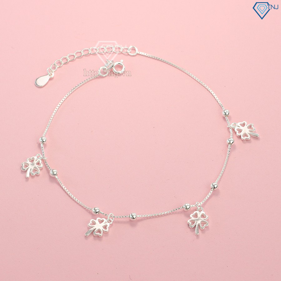 Lắc chân bạc nữ đẹp họa tiết hình cỏ 4 lá LCN0054 - Trang Sức TNJ