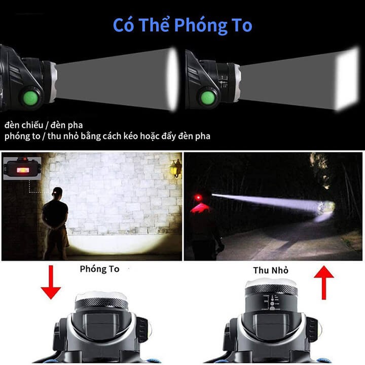 Đèn pin đội đầu siêu sáng chống nước có zoom 1 bóng led pin trâu, đèn pin đeo trán pin trâu | BigBuy360 - bigbuy360.vn