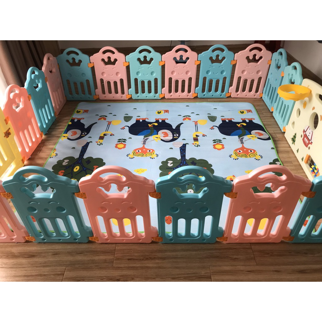 [Cao cấp] Quây cũi nhựa nguyên sinh hình vương miện 20 tấm (18+2) 1,92m x 2,29m - quây bóng - quây nhựa an toàn cho bé