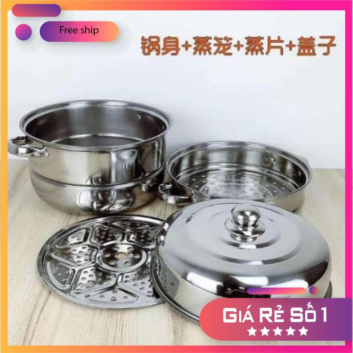 Nồi hấp inox 3  tầng hiện đại kích thước lớn, có thể sử dụng trên mọi loại bếp . [HÀNG LOẠI 1]