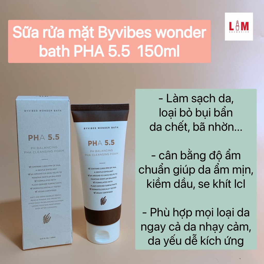 Sữa rửa mặt cân bằng da Byvibes Wonder Bath PHA 5.5 Cleansing 150ml [Chính Hãng]