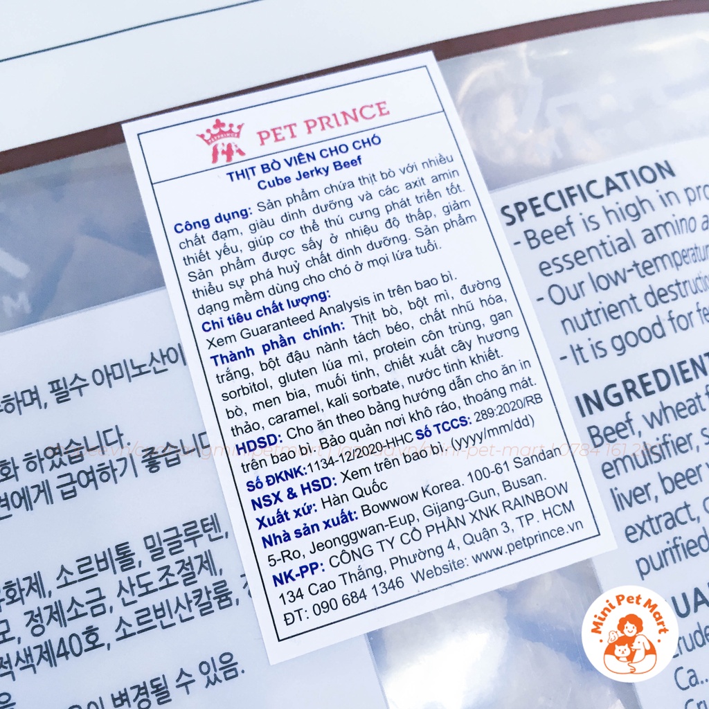 Thịt bò viên cho chó BOWWOW 800g - snack, bánh thưởng cho chó