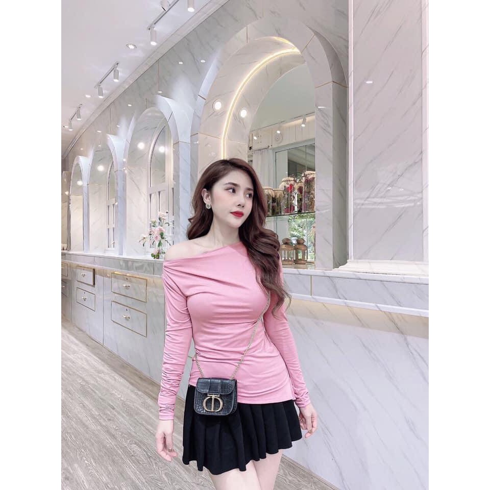 Áo trễ vai lệch vạt chất thun bozip siêu dãn nhiều màu xinh