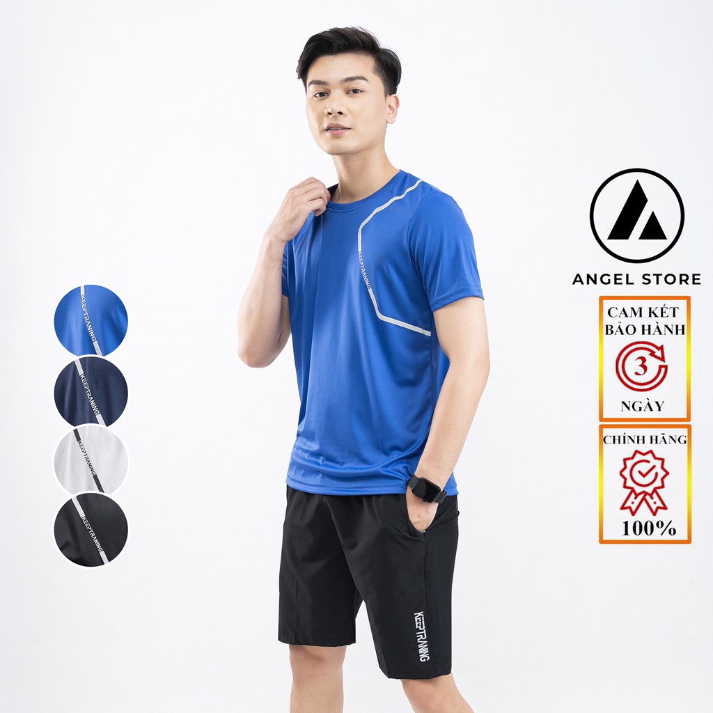 Bộ quần áo thể thao nam KEEP TRAINING, sét áo thun quần đùi nam ANGEL STORE mặc nhà, đi chơi đều đẹp