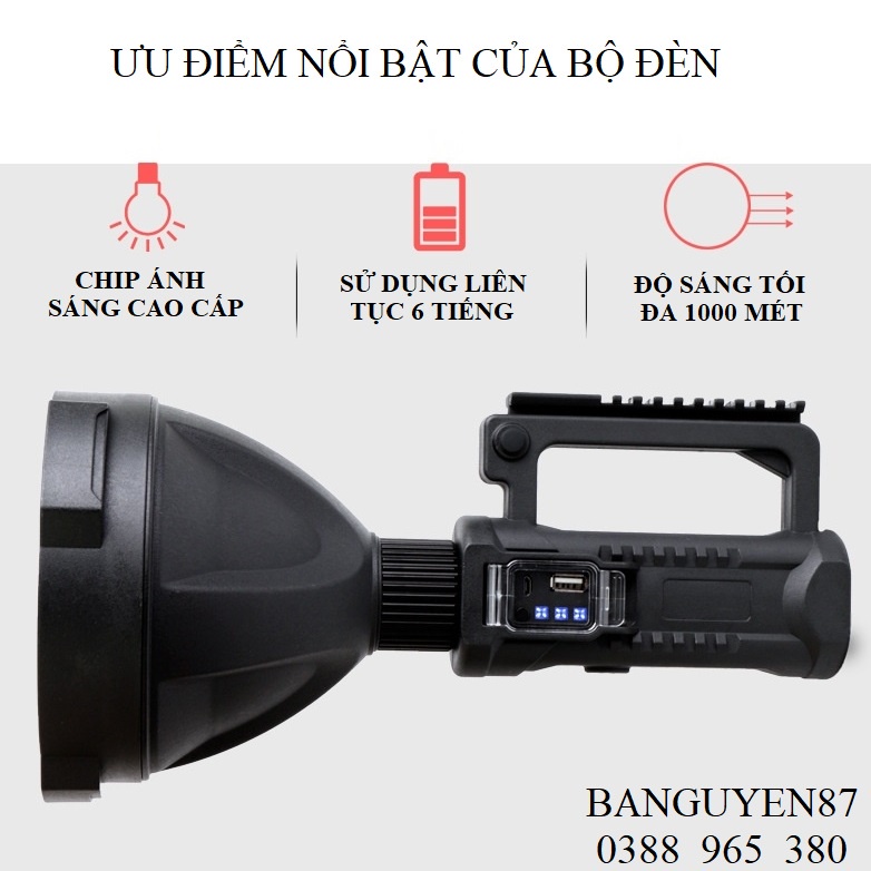 Đèn pin cầm tay siêu sáng chiếu xa 1000m chống thấm nước có chân đế W590 đèn pin QUÂN ĐỘI sẵn hàng