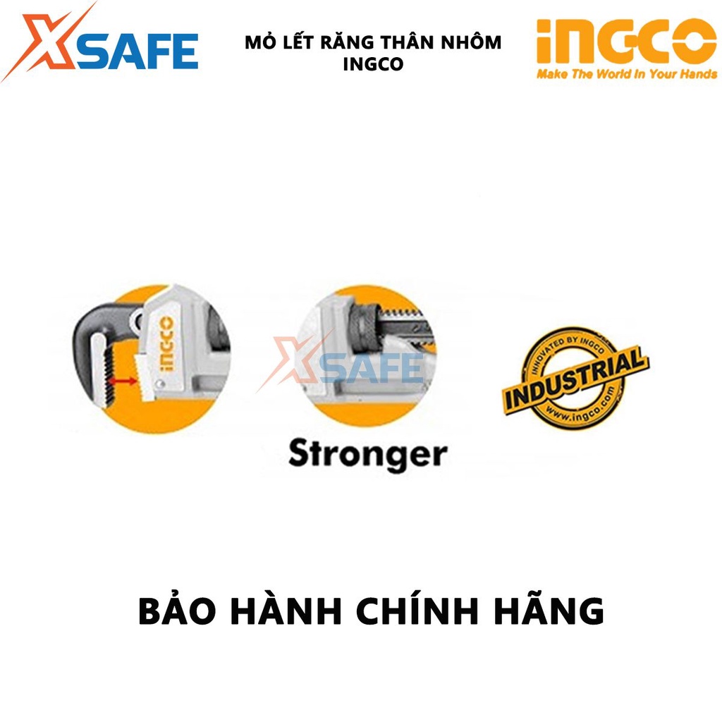 Mỏ lết mở ống chuyên dùng tay nhôm INGCO thép carbon chất lượng cao, đinh tán rắn, 2 kích thước 14&quot; và 18&quot;