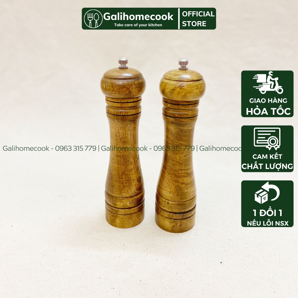 Dụng cụ Xay tiêu cầm tay bằng gỗ sang trọng, lọ xay hạt tiêu decor Galihomecook