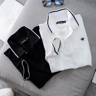Áo Polo Nam Thêu Ong, Áo Thun Nam Có Cổ Mềm Mịn, Thoáng Mát, Chất Cotton 2 Màu Đen Trắng Co Dãn 4 Chiều, Bền Đẹp Cao Cấp